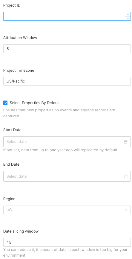 Mixpanel connection settings