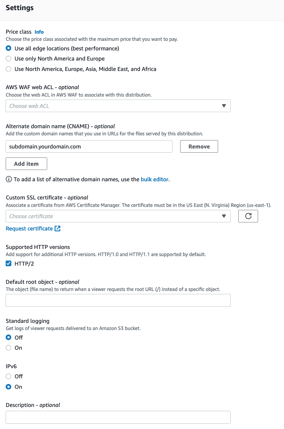 Custom domains distribution settings