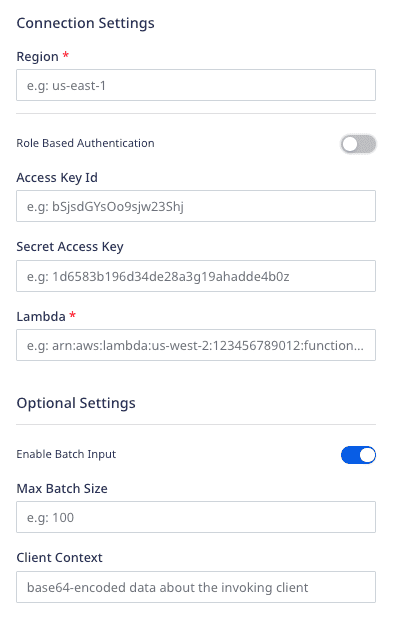 AWS Lambda connection settings