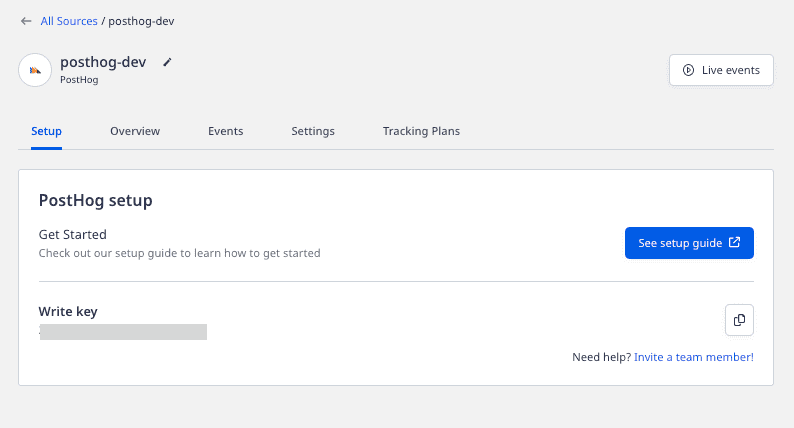 PostHog source write key