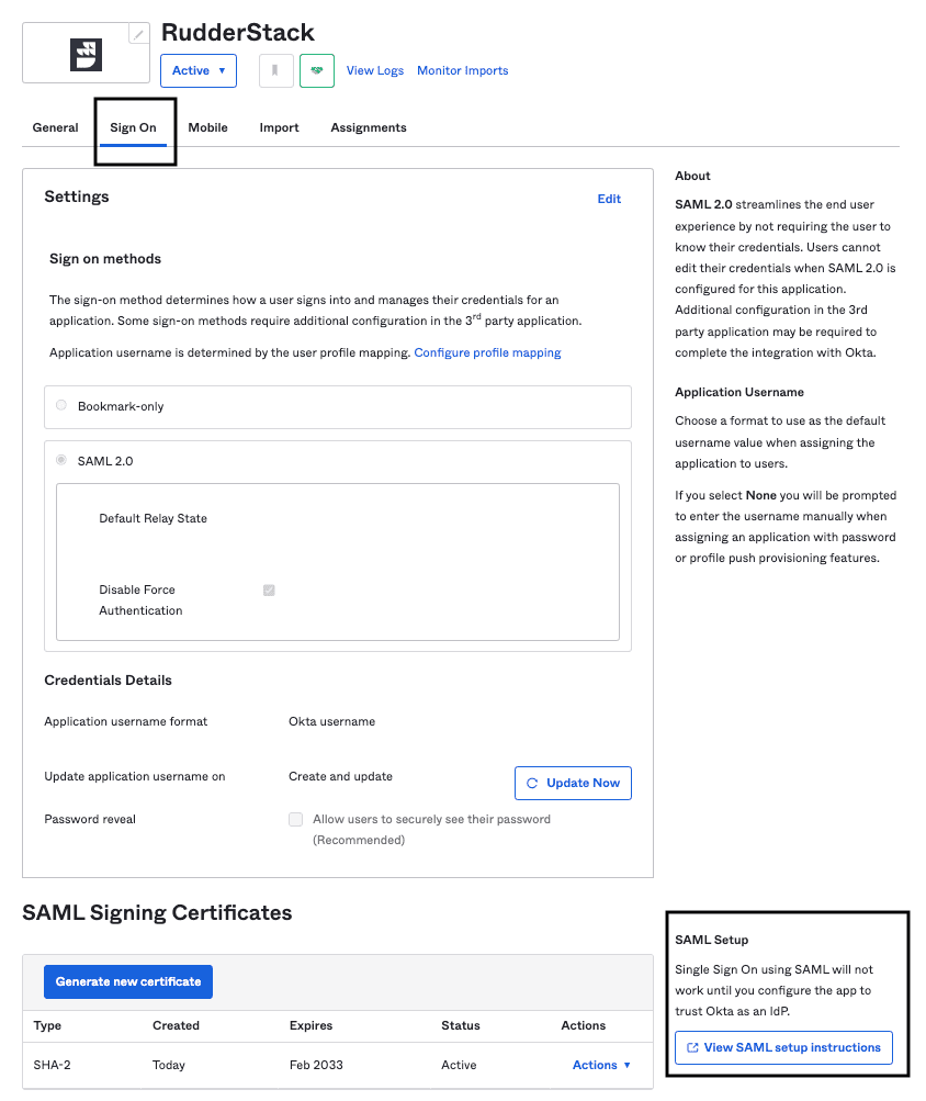 View SAML setup instructions