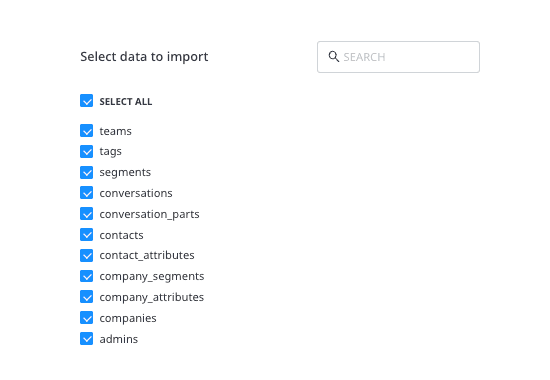 Selecting the data to import