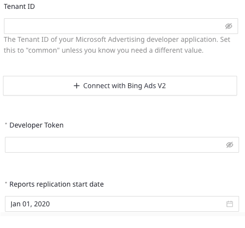 Bing Ads credentials